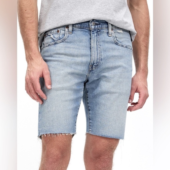 Levi's 412 Jean Shorts Jorts Men 36 W 8” Raw Hem Slim Stretch Denim 90s Y2K Blue - Picture 3 of 13